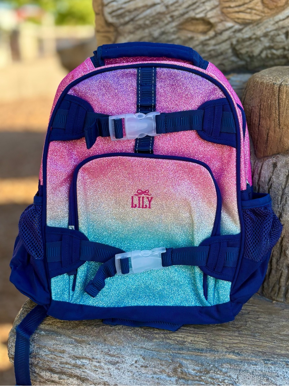New Pottery Barn Kids Rainbow Ombre Glitter Mackenzie Backpack Size Small